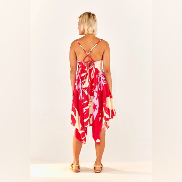 Farm Rio NWT Mixed Red Monstera Asymmetrical Midi Dress size S - Picture 3 of 7